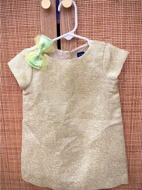 GAP Pale Lemon Green Textured Shift Dress with Bow